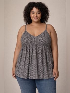 Flowy Tank Top XL Boho Babydoll Cami Geometric Print Summer Top